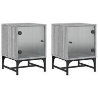 pack 2 uds mesitas noche  mesa auxiliar  mesilla con puertas vidrio gris sonoma 35x37x50 cm
