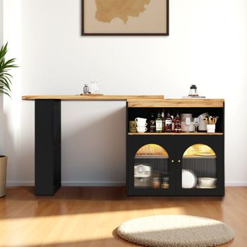 Mesa de bar extensible negra con almacenaje y luz led