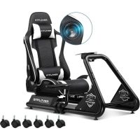 cockpit de simulacion de carreras gtplayer con altavoces y soporte para volante y pedales blanco