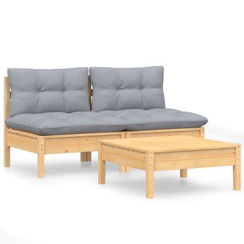 Conjunto De Muebles De Jardín 3 Uds | Mesa Y Sillas Y Cojines Madera De Pino