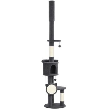 PawHut Rascador hasta el techo 225–255 cm ajustable, árbol para gatos de 5 niveles con postes de sisal, tabla rascadora, hamaca