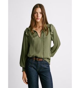 Pepe Jeans para mujer. PL3051286 Blusa Miriam verde (M), Casual, Poliéster, Manga larga