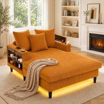 Chaiselongue - Mueble Para Salón - Pana - Amarillo Mostaza (129x170x70cm)