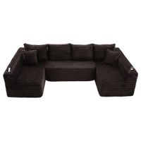 sofa en u de pana marron   aosom espana