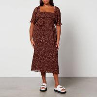 ganni printed plisse-georgette midi dress - eu 36uk 8