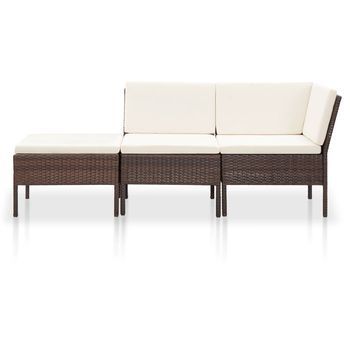 Set Muebles De Jardín 3 Piezas Y Cojines Ratán Sintético Marrón