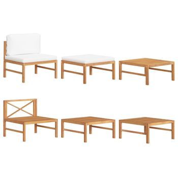 Set De Muebles De Jardín 3 Pzas Madera De Teca Y Cojines Crema Vidaxl