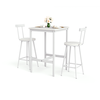 Mesa De Bar Con Dos Taburetes - Mueble De Comedor - Tablero Y Acero - Blanco (60x60x92cm)