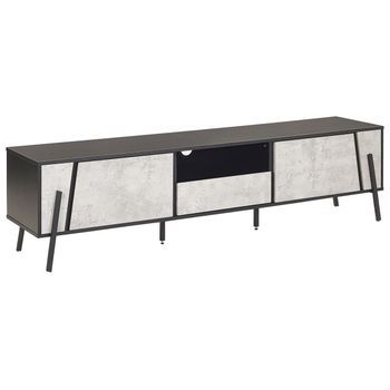 Mueble Tv Color Hormigón Y Negro 177 Con 2 Armarios 1 Balda 1 Cajón Espacio Para Cables Estilo Moderno Blackpool