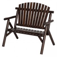 costway banco de jardin doble madera respaldo alto reposabrazos asiento listones carga 300kg patio terraza 115x80x106cm marron
