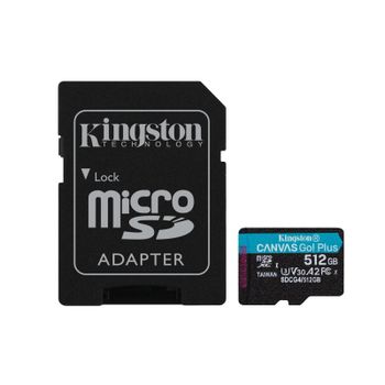 Tarjeta microSD Kingston Canvas Go Plus Gen4 512GB 200MB/s A2 U3 V30 + Adaptador