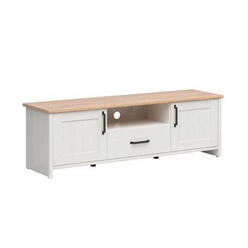 Mueble tv 2 puertas 1 cajón 160 cm paneles de melamina blanco y madera