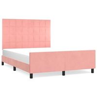 estructura de cama con cabecero de terciopelo rosa 140x200 cm