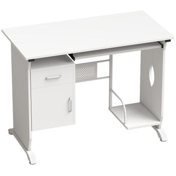 HOMCOM Escritorio para Ordenador 100x52x75 cm Bandeja Deslizante para Teclado Cajones y Soporte para Unidad Central Blanco   Aosom España