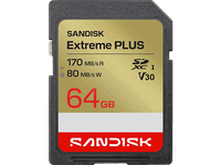 tarjeta sd - sandisk extreme plus 64 gb video 4k uhd hasta 170 mbs lectura u3 v30 c10 uhs-i oro