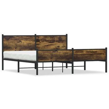 Cama De Matrimonio | Cama De Adulto | Estructura De Cama Sin Colchón Metal Roble Ahumado 160x200 Cm