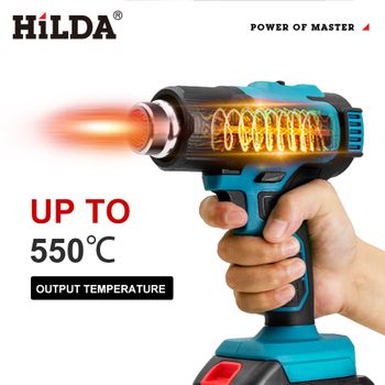Pistola de Aire Caliente Portátil HILDA con Temperatura Ajustable y Temperatura Fija, Compatible con Batería Makita de 21V