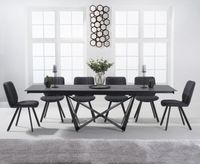 blenheim 180cm extending grey stone dining table with dexter faux leather chairs - brown 6 chairs