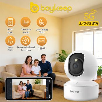 Cámara de Seguridad Inteligente WiFi BoyKeep 2K, Doble Banda 5G/2.4GHz, Cámara de Vigilancia Interior, 360 °   PTZ, Visión Nocturna IR, Audio Bidireccional
