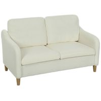 homcom sofa 2 plazas sofa pequeno con aspecto sherpa-fleece 137 cm para salon blanco crema
