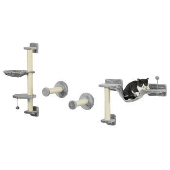 PawHut Juego de Escalada para Gatos de Pared 4 Piezas con Hamaca Bola Plataformas 84,5x19x54 cm Gris y Beige   Aosom España