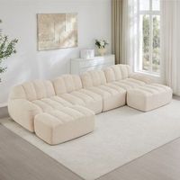 sofa modular de 4 plazas - mueble de salon - vellon granulado - beige blanco 366x165x79cm