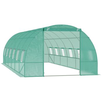 Outsunny Invernadero de Túnel 8x3x2 m Acero y PE 140g/m² Cultivo Plantas Tomates Verduras con 12 Ventanas y Puerta Enrollable Verde   Aosom España