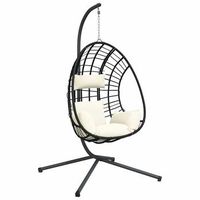 silla colgante huevo con soporte ratan y acero beige