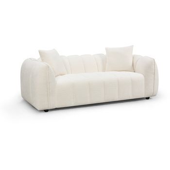Sofá Recto De Tela Estilo   - 3 Plazas - Color Crema