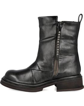 de AZAREY 494H596 BOTINES MOTEROS DE CUERO NEGRO CON CIERRE Y DETALLES GRIS