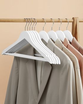 50 perchas antideslizantes de madera maciza de color blanco