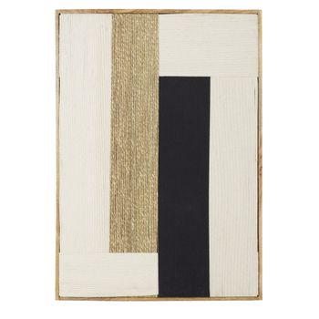 Decoración de pared en madera de mango y tejido beige, dorado, negro y marrón, 77x107 cm