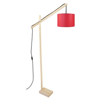 Lámpara pie alto articulado madera natural pantalla rojo