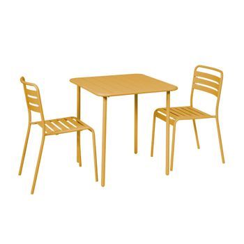 Set Mesa De Jardín Bistró De Acero Con 2 Sillas, 70 Cm, Ocre