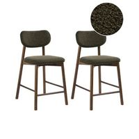 conjunto de 2 sillas de bar asiento y respaldo acolchado de boucle estructura de madera de caucho comedor cocina marron y verde mills