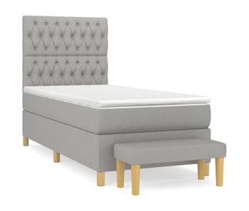 Cama box spring con colchón tela gris claro 90x190 cm diseño de botones