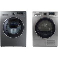 samsung dv80m5010qxeu 8 kg heat pump tumble dryer  addwash ww80k5410ux 8 kg 1400 spin washing machine bundle