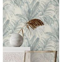 papel pintado vinilico lavable tropical hojas plantas turquesa textura oleo 3d - habana tropical 676367 de gaulan - rollo de 10 m x 106 m
