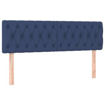 Cabecero Cama Mueble De Dormitorio Con Led De Tela 160 X 7 X 78/88 Cm Azul M02_0000406