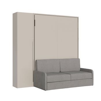 Cama Abatible Francesa Vertical Versia Sofà 140 Con Sofá, Estante Y Armario 1 Puerta Izquierda Clay