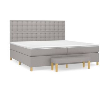 Cama box spring con colchón tela gris claro 200x200 cm botones