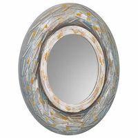 espejo redondo de madera con relieve azul d90x2