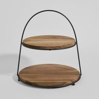 soporte doble de madera de acacia y hierro forjado