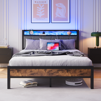 marco de cama doble 140x200 cm con led integrado y cabecero con puerto usb somier de lamas metalicas robusto silencioso facil de montar