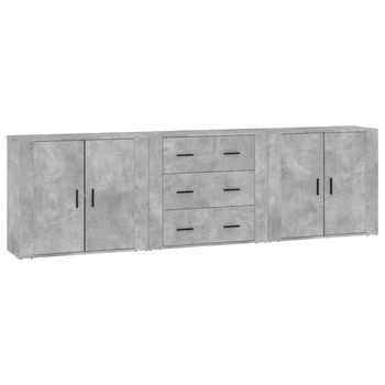 Aparadores 3 Piezas Madera Contrachapada Gris Cemento Vidaxl