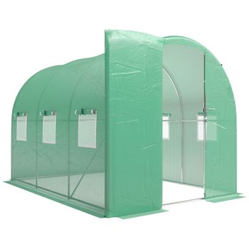 Outsunny Invernadero 3 x 2 x 2 m túnel de plástico con puerta abatible con cerradura 6 ventanas enrollables de malla varillas de soporte   Aosom España
