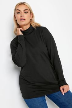 Yours Top Negro De Algodón Con Cuello Alto, Mujer Curvy Y Tallas Grandes, Yours