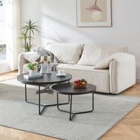 set de 2 mesas de centro poxdorf de distintos tamanos metal y aglomerado 45 x o 80 cm - efecto marmol negro encasa