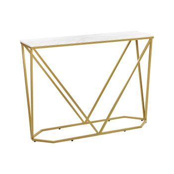 Consola Blanco Dorado 100 X 30 Cm Mdf Efecto Mármol Dormitorio Recibidor Hazen