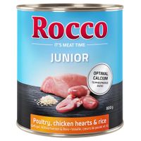 rocco junior 6 x 800g - poultry with chicken hearts  rice